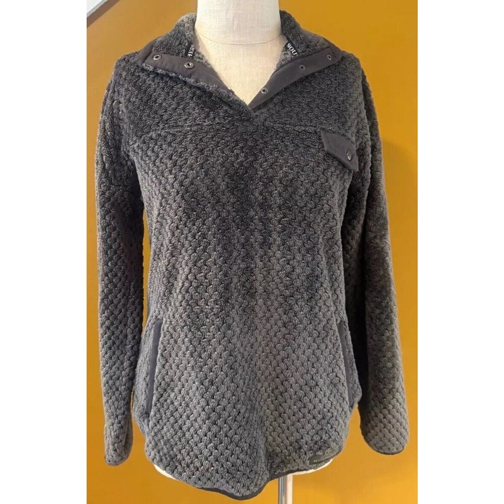 Simply Southern Jacket Womens Small Black Custom Soft Sherpa Fleece 1/4 Snap